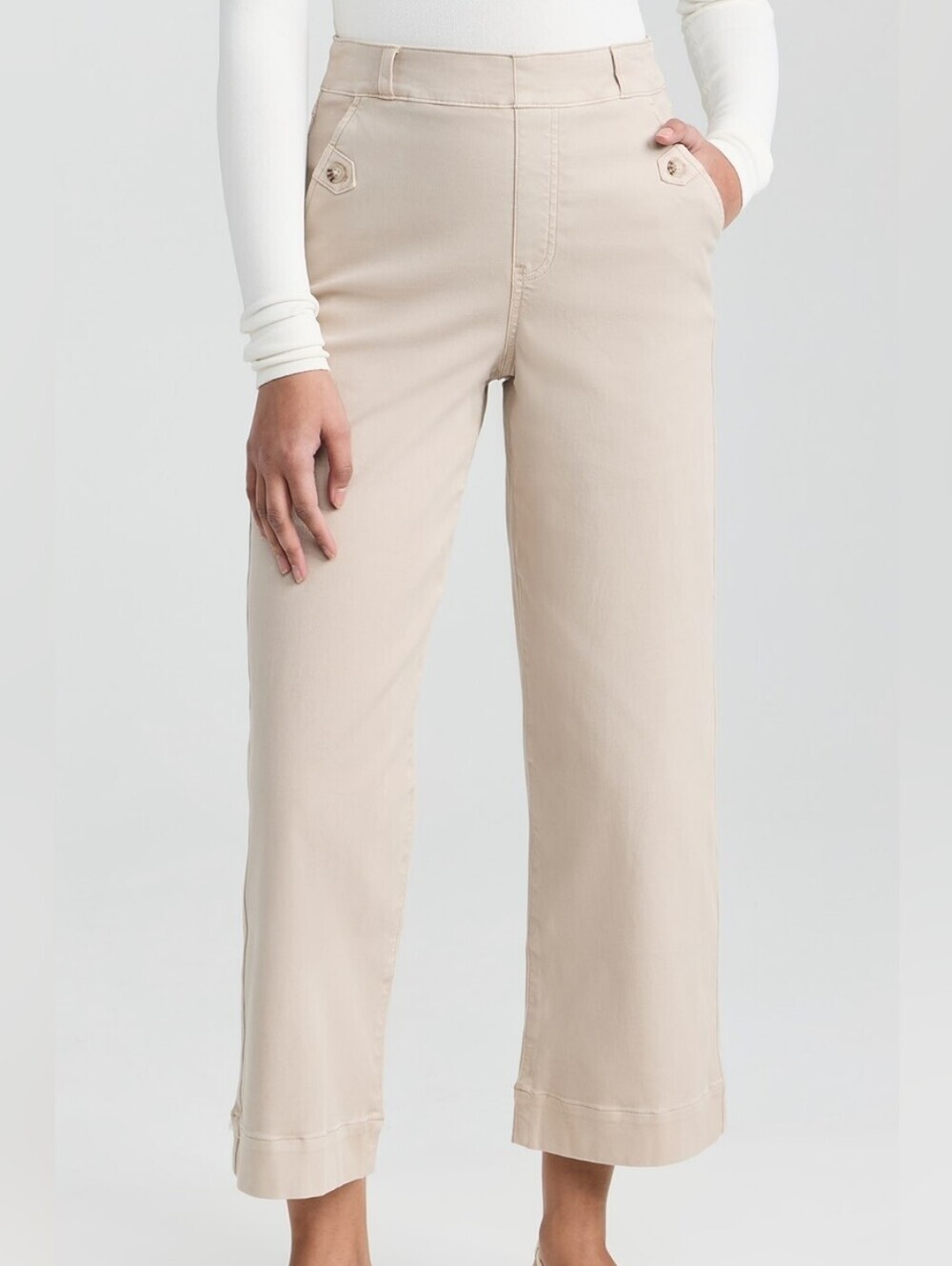 SPANX Stretch Twill Wide Leg Pull-On Pants Black Slimming Pocket Career Trousers